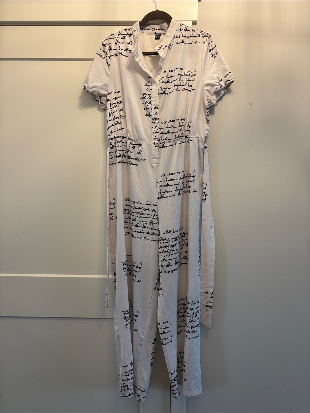 SHEIN White Maxi Shirt Dress with Black Script